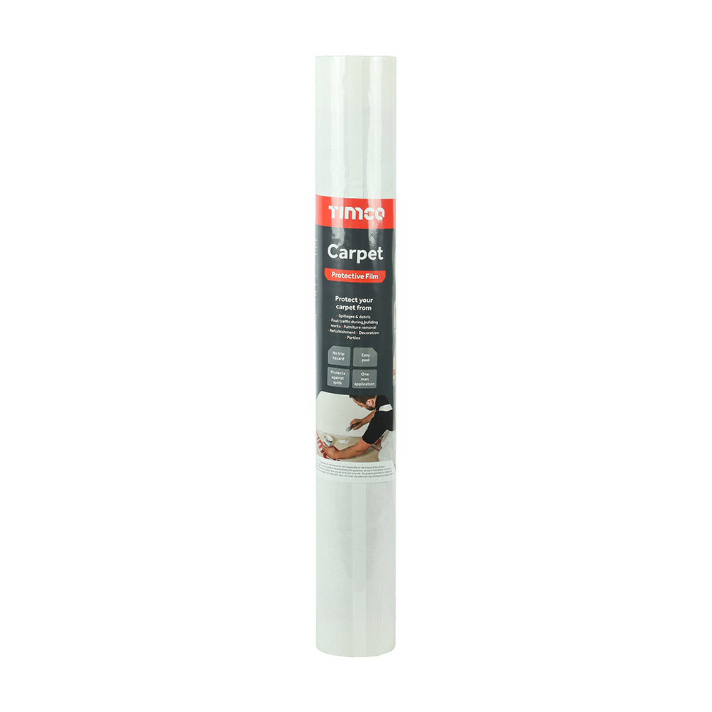 TIMCO Protective Film for Carpet – Clear Adhesive Carpet Protection Roll, Waterproof, Easy Peel, No Residue, Dust Sheet Alternative