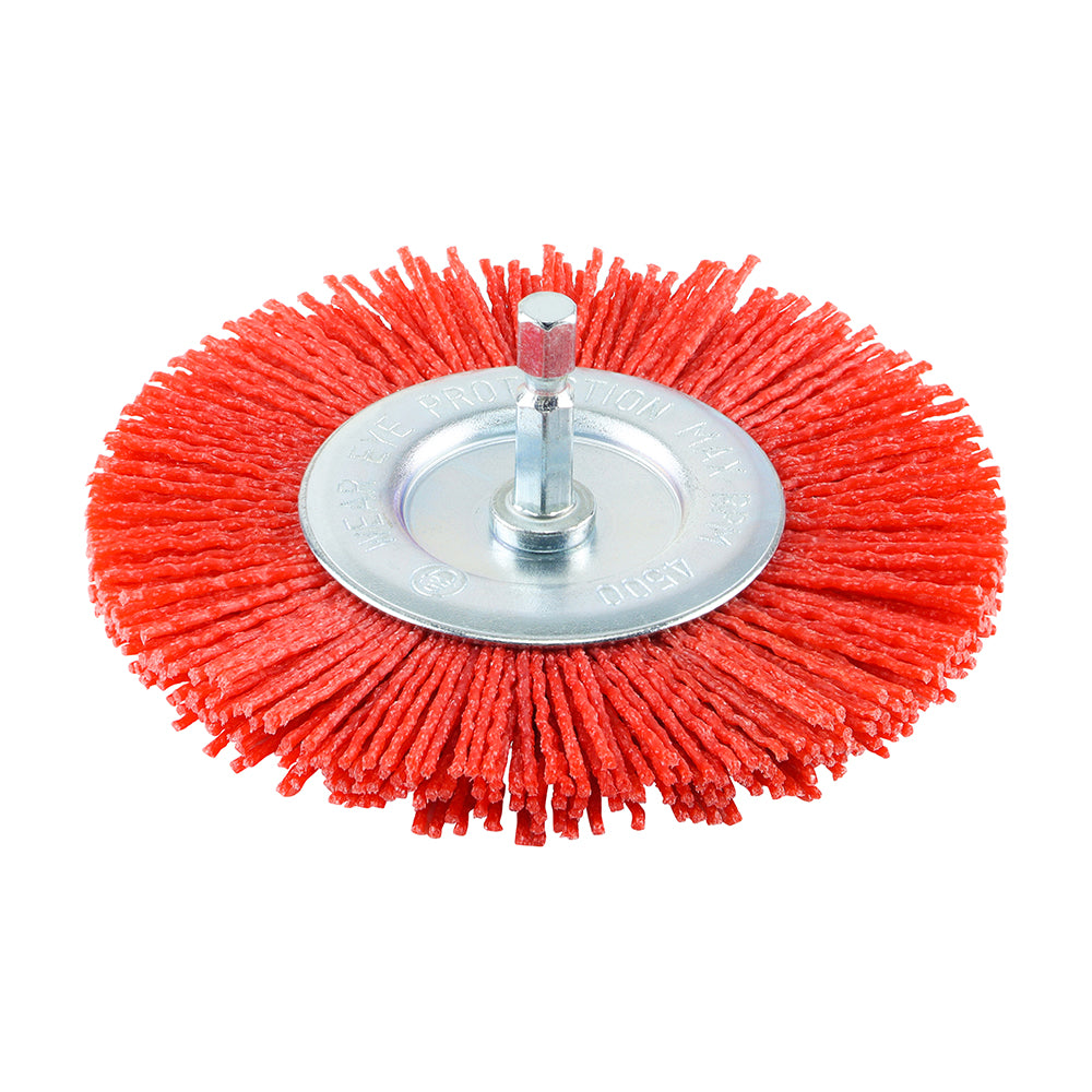 Drill Wheel Brush – Nylon, Carbon Steel, ¼" Shank