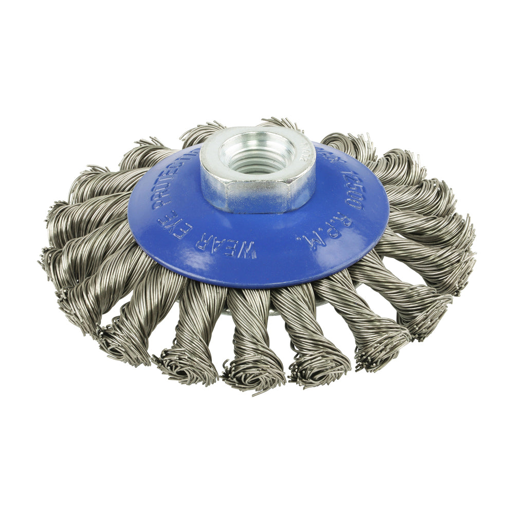 100mm Angle Grinder Bevel Brush – Twisted Knot Stainless Steel, Wire Brush for Rust, Paint & Weld Cleaning - Pack of 1 (100TBTSS)