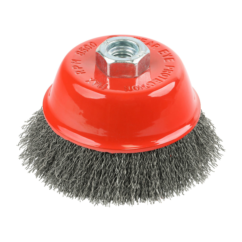 Angle Grinder Cup Brush – Crimped Stainless Steel, Wire Brush for Rust, Paint & Weld Cleaning (Red)