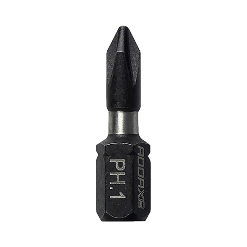 No.1 x 25mm - PH1 Impact Driver Bits – Double Ended, Hardened Steel, Black Phosphate, High Torque Power Tool Accessories - Pack of 10 (1PH25X6)