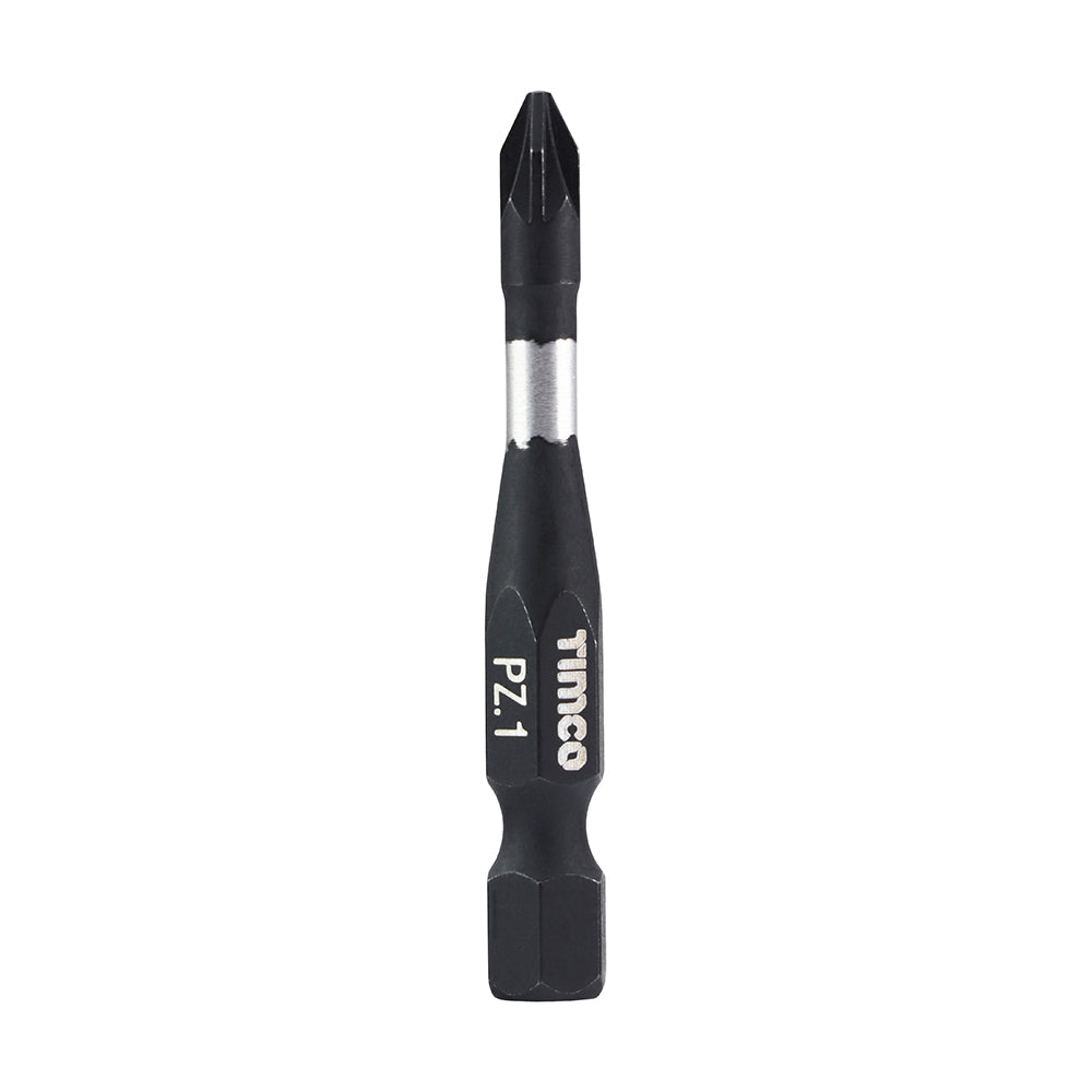 No. 1 × 50 mm TIMCO Impact Driver Bits – PZ | Hex Shank, Torsion Zone, Black Phosphate - Pack of 5
