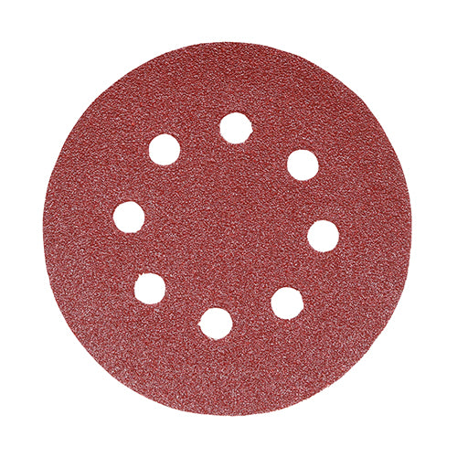 125mm / 150mm Red Random Orbital Sanding Discs – Aluminium Oxide – Hook & Loop Backing – Anti-Clog & Dust Extraction – Grit Options (PACK OF 5)
