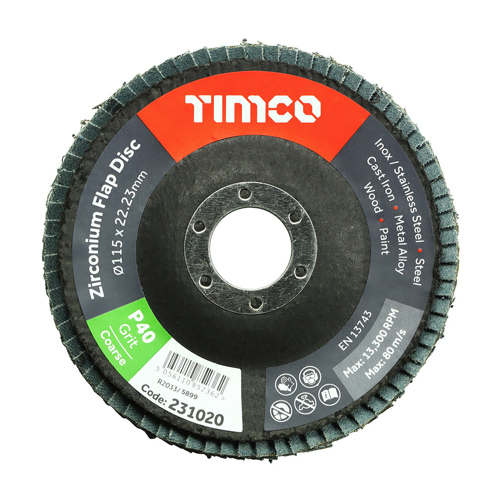 115 x 22.23 Zirconium Flap Disc – Type 29 Conical P40 Grit for Metal G ...