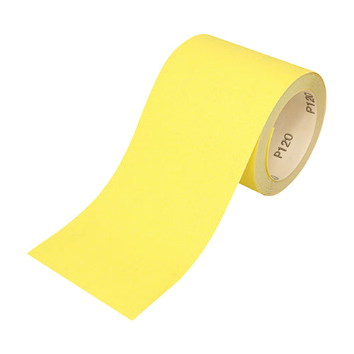 115mm x 10m Sandpaper Roll – Yellow Aluminium Oxide Abrasive for Levelling & Smoothing - Grit 60/80/120 (1 Roll)