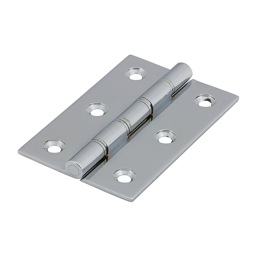 (BAG OF 1 PAIR) Double Steel Washered Butt Hinge β Solid Brass Polished Chrome β Square Corner