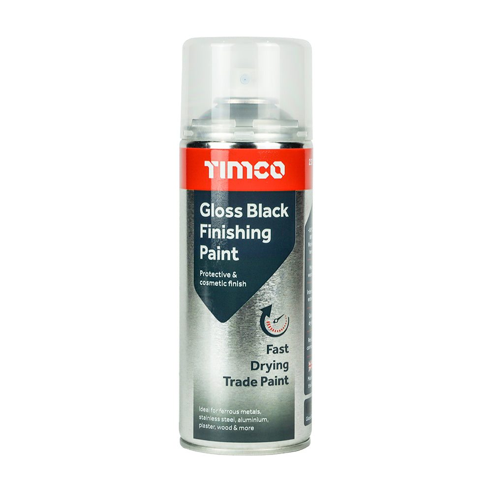 380ml Gloss Black Finishing Paint – Multi-Surface Acrylic Spray for Metal, Wood, Plastic & Aluminium – Fast Drying Corrosion Resistant