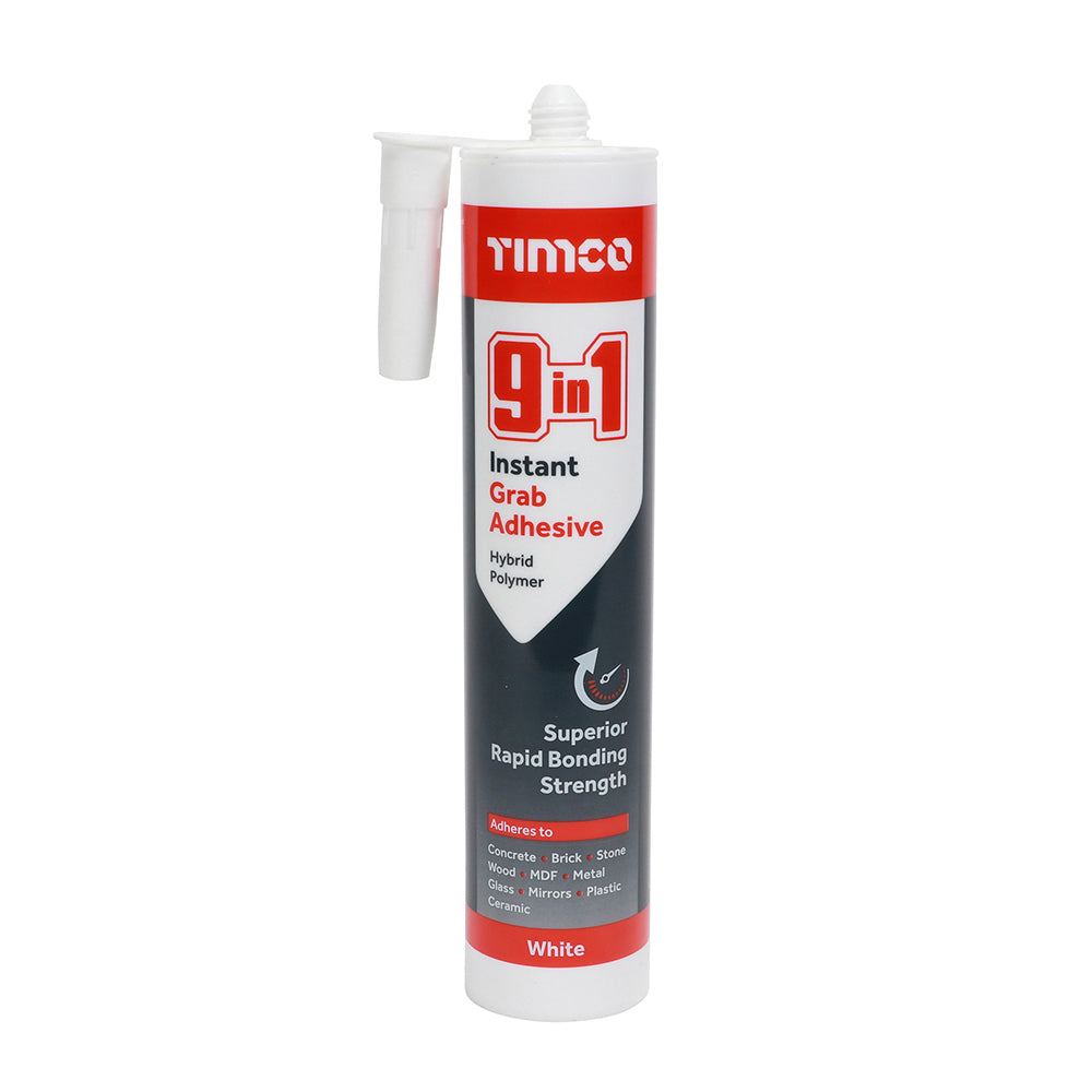 290ml 9 in 1 Instant Grab Adhesive – White High-Strength Construction Sealant by TIMCO – Fast Setting Hybrid Polymer Interior & Exterior Bond (PACK OF 1)