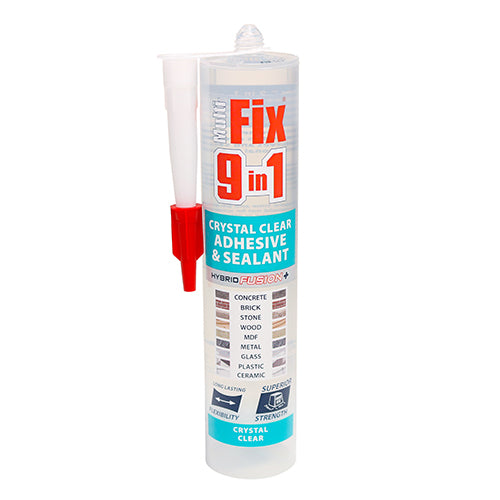 290ml Crystal Clear 9 in 1 Adhesive & Sealant – Hybrid Polymer, Flexible Multi-Purpose Bonding Cartridge (1 Each)