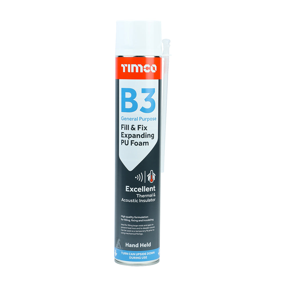 750ml B3 General Purpose Fill & Fix Expanding PU Foam – Hand Held Polyurethane Insulation Foam by TIMCO – CFC Free – 1 Each