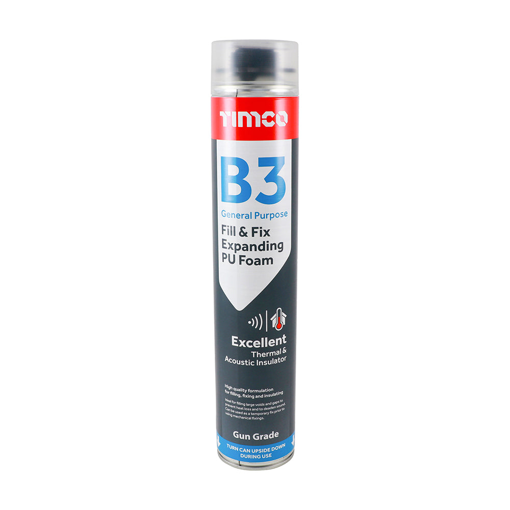 750ml B3 General Purpose Fill & Fix Expanding PU Foam – Gun Grade Polyurethane Insulating Foam by TIMCO – CFC Free – (CAN OF 1)