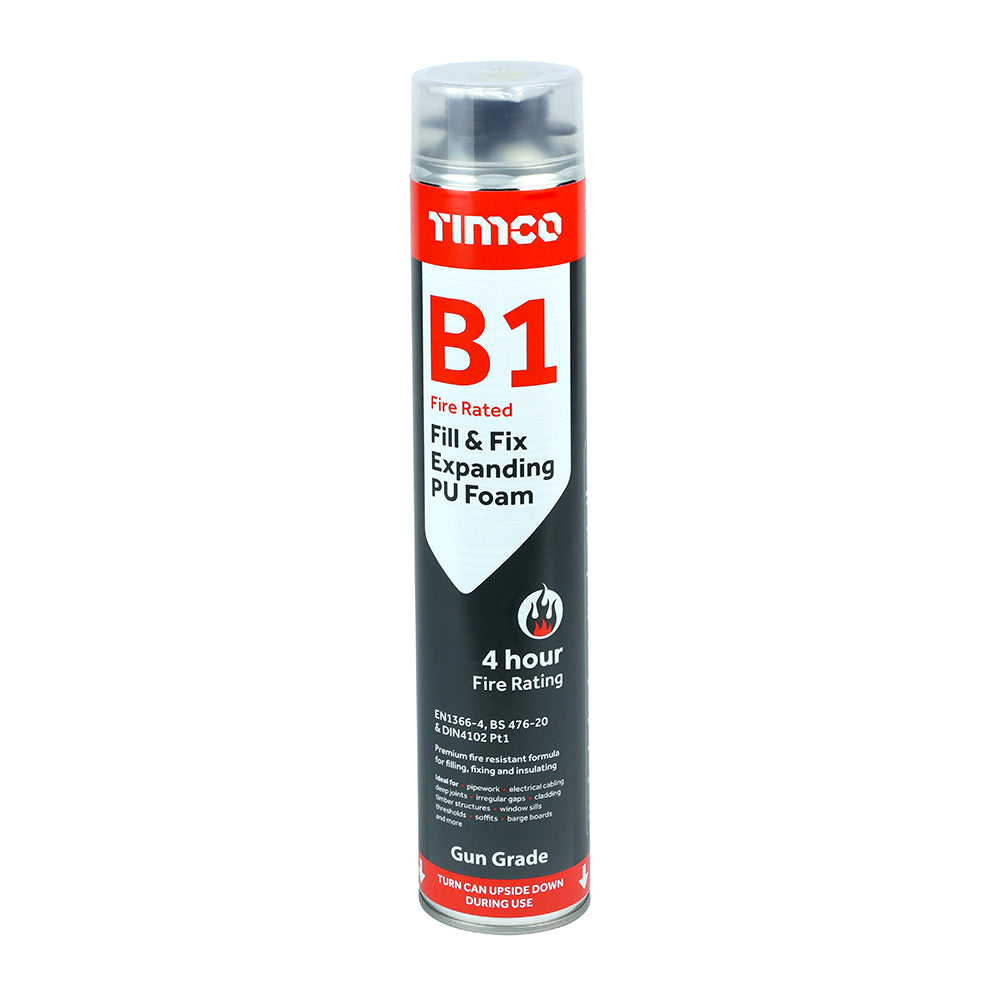 750ml B1 Fire Rated Expanding PU Foam – Gun Grade Insulating Sealant for Fire, Heat & Acoustic Protection (1 CAN)