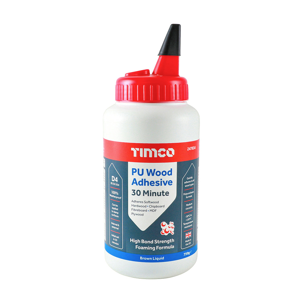 (PACK OF 1) 750g PU Wood Adhesive 30 Minute Liquid – Fast Curing Polyurethane Wood Glue D4 Waterproof Bond
