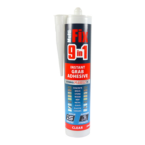 290ml 9 in 1 Instant Grab Adhesive – Clear Crystal Hybrid Polymer Construction Sealant – Fast Bonding Interior & Exterior Fixing by TIMCO (PACK OF 1)