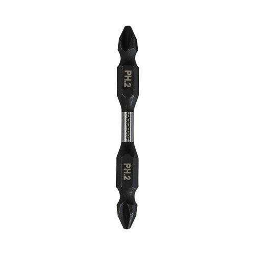 No.2 x 65mm Impact Driver Bits PH2 - Double Ended – Hardened Carbon Steel, Black Phosphate, High Torque, Durable Screwdriver Bits - Pack of 2 (2PH65X6)
