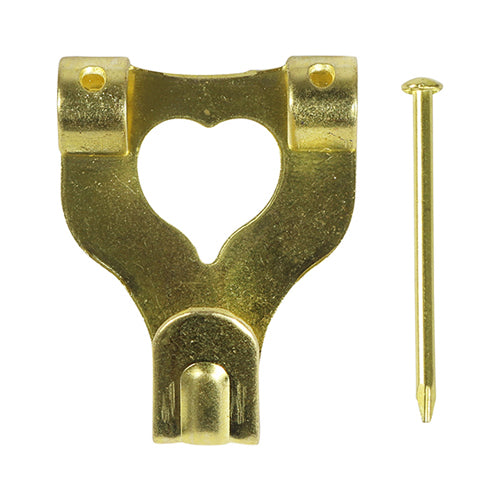 No.3 Double Picture Hanging Hooks – Electro Brass Finish Wall Hooks for Frames & Artwork | Secure Frame Mounts | Pack of 4