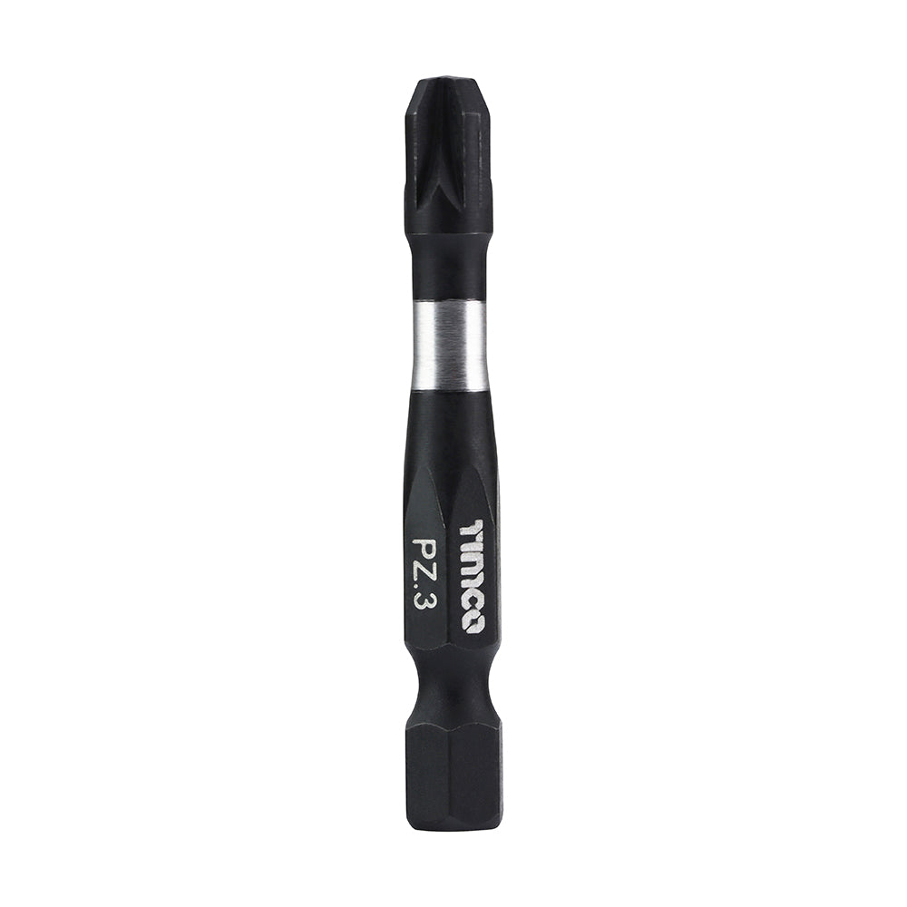 No.3 x 50mm Impact Driver Bits - PZ3 | Hardened Carbon Steel, Black Phosphate, Hex Shank - Pack of 1 (3PZ50X6)