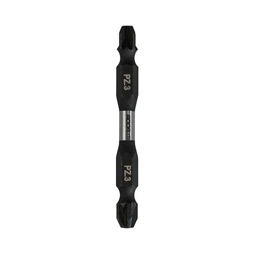 No.3 x 65mm Impact Driver Bits PZ Double Ended  – Hardened Carbon Steel, Black Phosphate Finish - Pack of 5 (3PZ65X6)