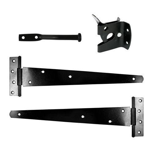14" Pedestrian Gate Kit – Black Epoxy Hinges & Latch Set for Garden, Side, or Driveway Gates – Includes Screws (PACK OF 1)