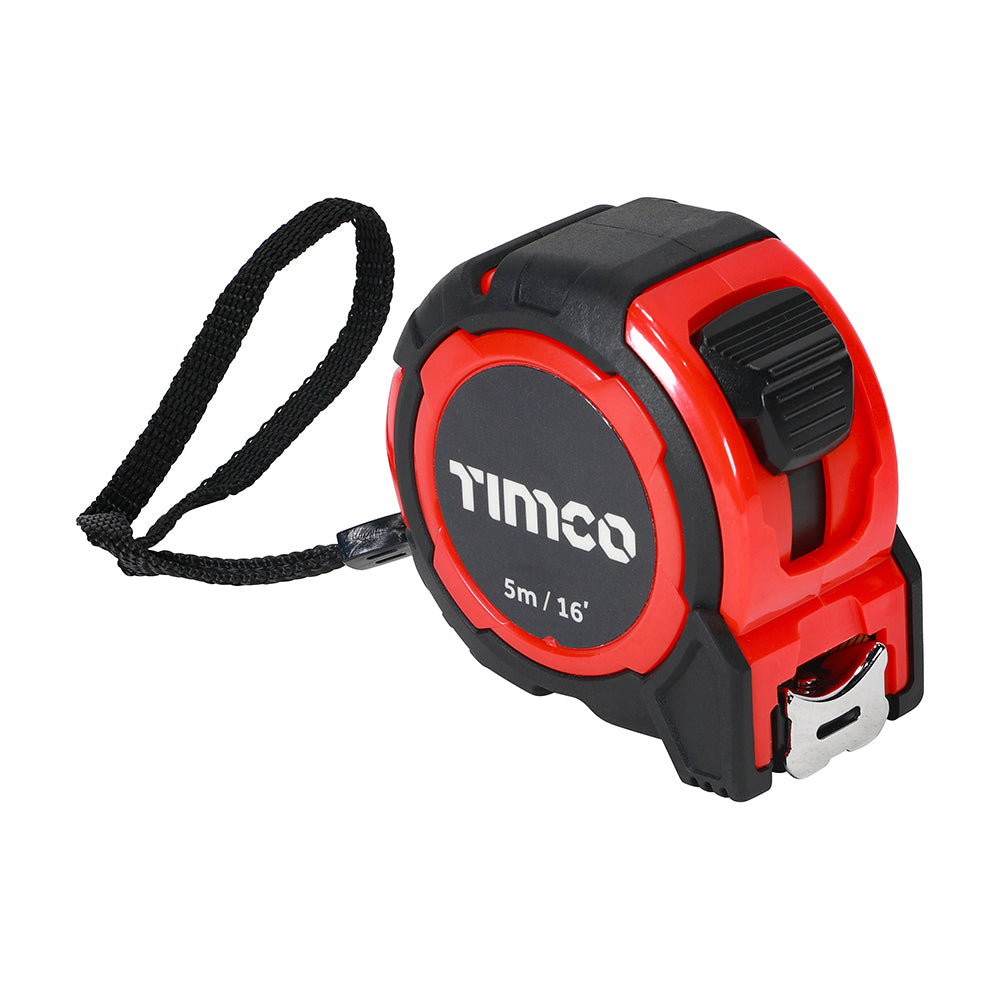 TIMCO 5m/16ft x 25mm Tape Measure – Durable Nylon Coated Blade with Locking Mechanism