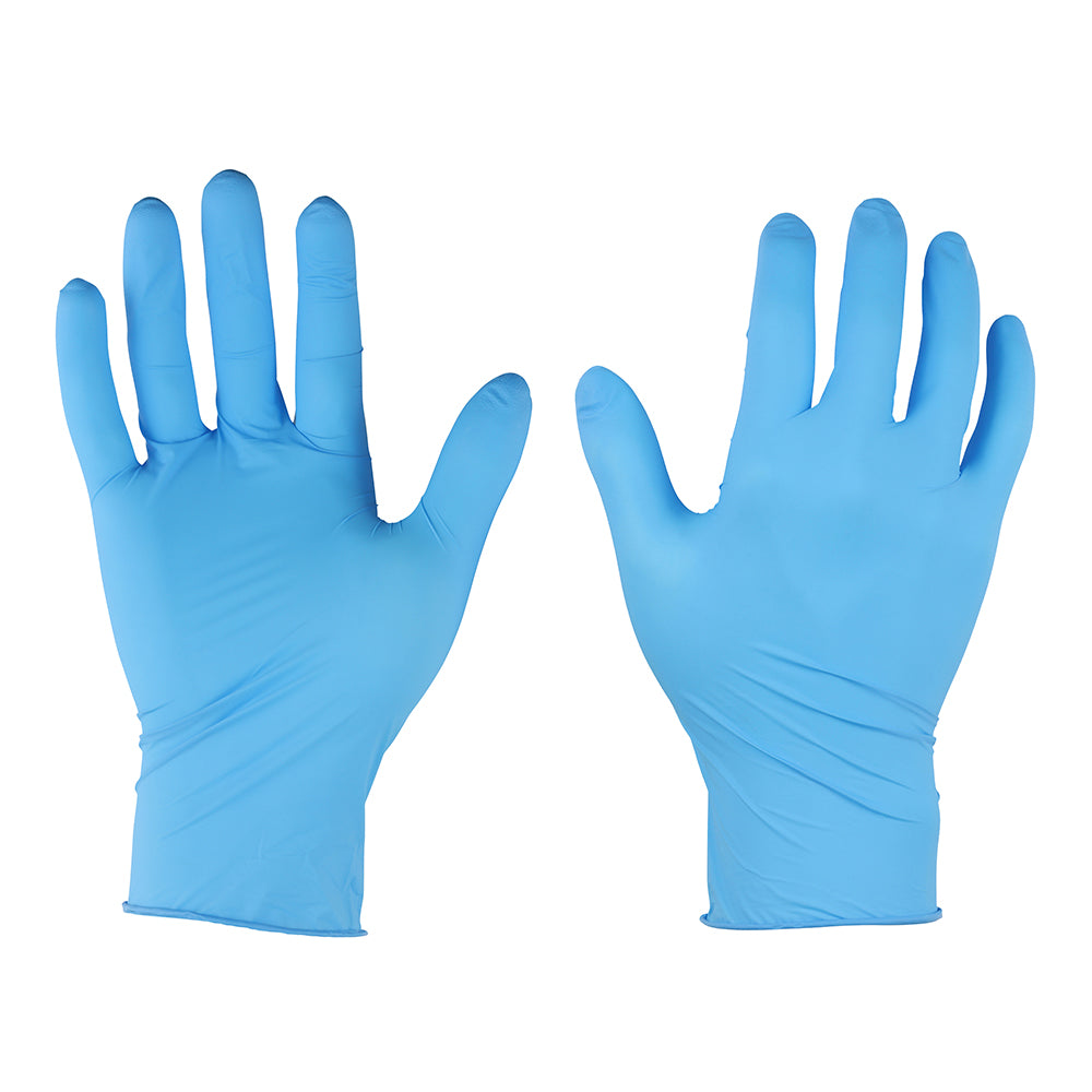 (BOX OF 100) Blue Nitrile Gloves in M/L/XL – Powder-Free Disposable Work Gloves, Latex-Free Chemical & Oil Protection