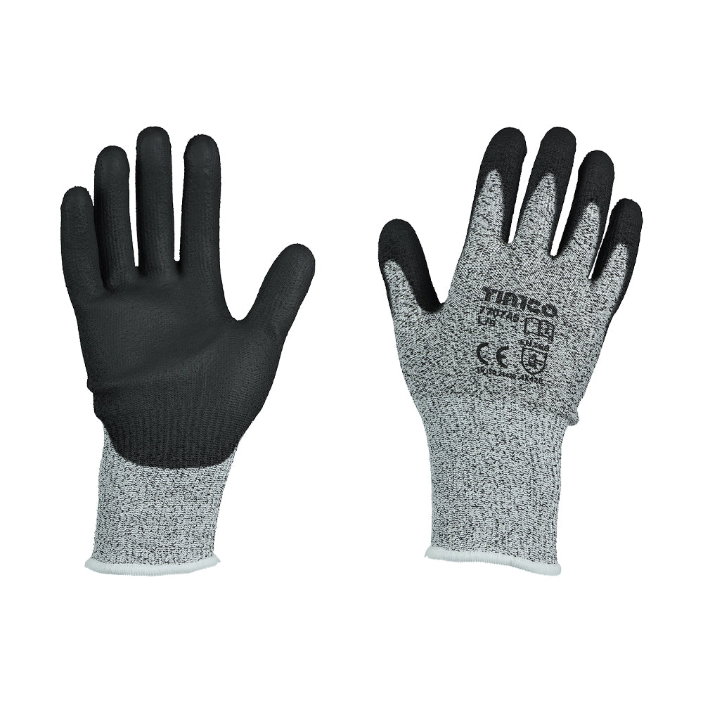 (1 PAIR) High Cut Resistant Gloves X Large – PU Coated HPPE & Glass Fibre Safety Gloves for Construction, Manufacturing & Glass Handling