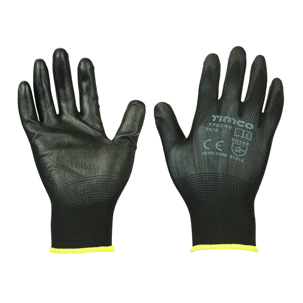 Durable Grip Gloves M/L/XL – PU Coated Polyester Precision Work Gloves for Small Component Handling – Black