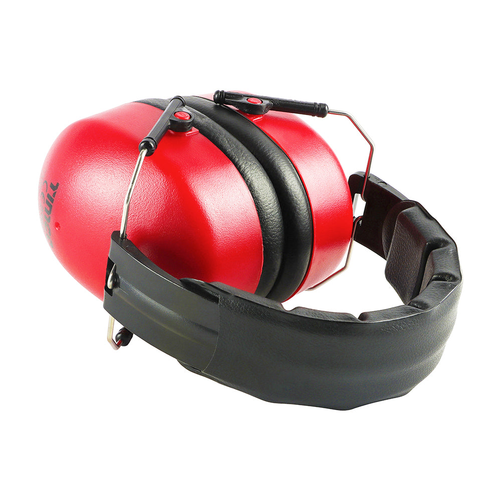 (PACK OF 1) Foldable Ear Defenders β 30.4dB Noise Reduction β Adjustable Padded Headband β Red Foam Hearing Protection
