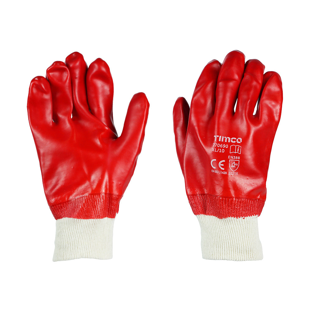 (1 PAIR) PVC Coated Cotton Interlock Gloves X Large – Waterproof Red Work Gloves for Oils, Liquids & Chemicals