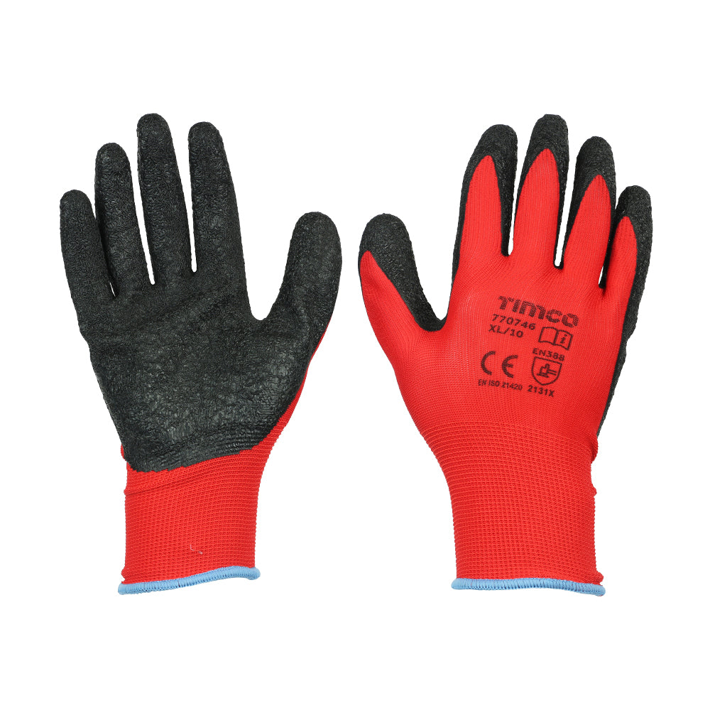 Size 10 (XL) Light Grip Gloves – Crinkle Latex Coated Polyester Work Gloves for Strong Grip & Durability (1 PAIR)