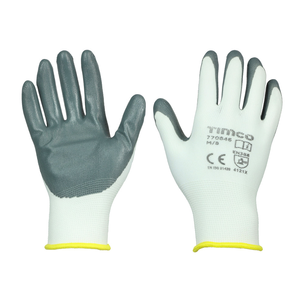 (1 PAIR) Secure Grip Gloves – M/L/XL Smooth Nitrile Foam Coated Polyester Work Gloves for Wet, Dry & Oily Conditions