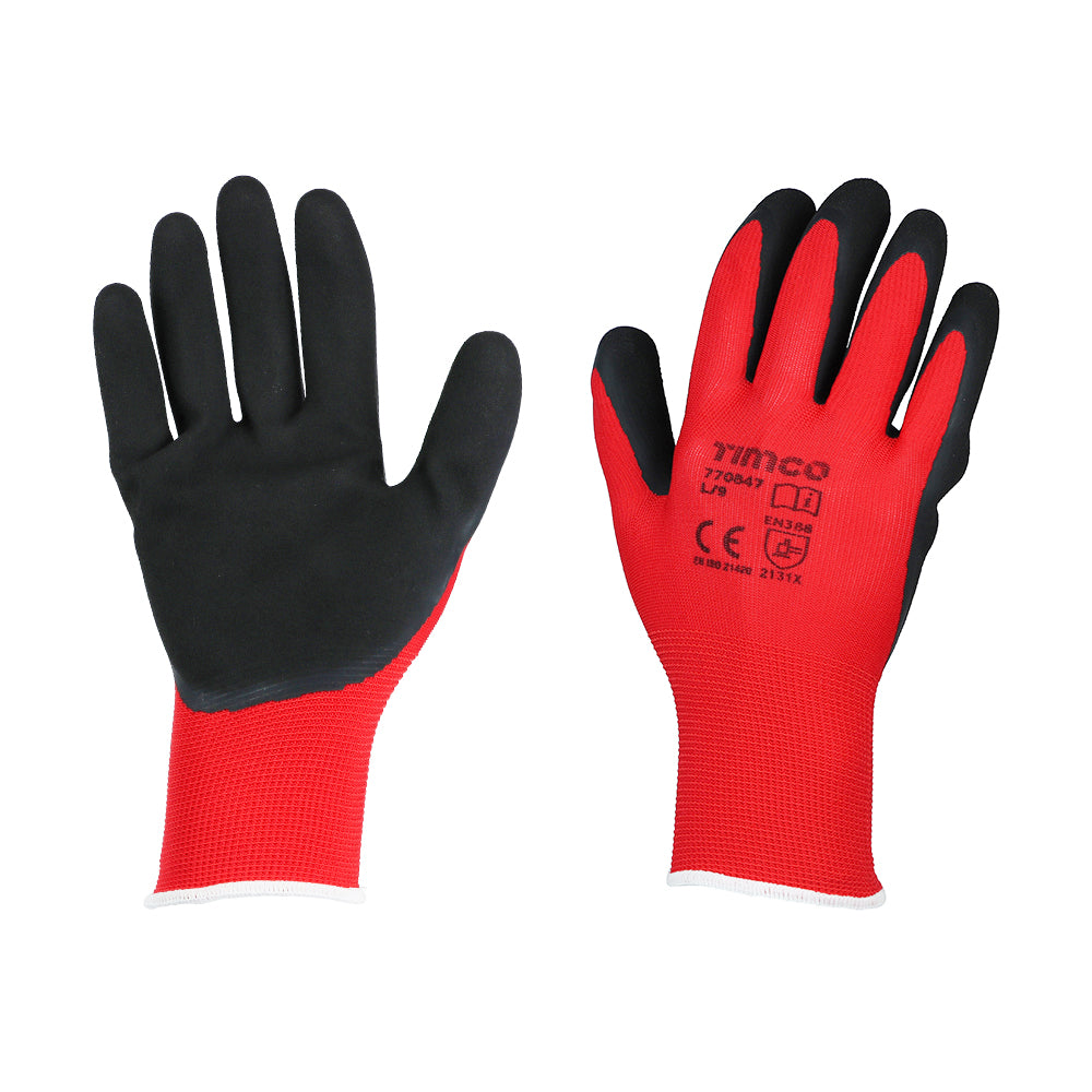 (1 PAIR) Toughlight Grip Gloves M/L/XL– Sandy Latex Coated Polyester Work Gloves for Anti-Slip Grip