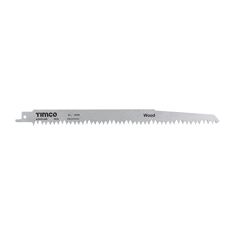 240mm - TIMCO Reciprocating Saw Blades β S1531L (High Carbon Steel) β Fast Wood Cutting, 5 TPI - Pack of 5 (A3029-240)
