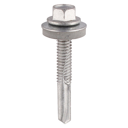 5.5 x 38 Metal Construction Heavy Section Screws - Hex - EPDM Washer - Self-Drilling - Exterior - Silver Organic (Box of 100)