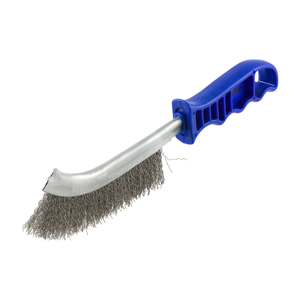 TIMCO 255mm Wire Hand Brush – Stainless Steel Bristles with Blue Plastic Handle for Rust, Paint & Scale Removal - Pack of 1 (BWHB)