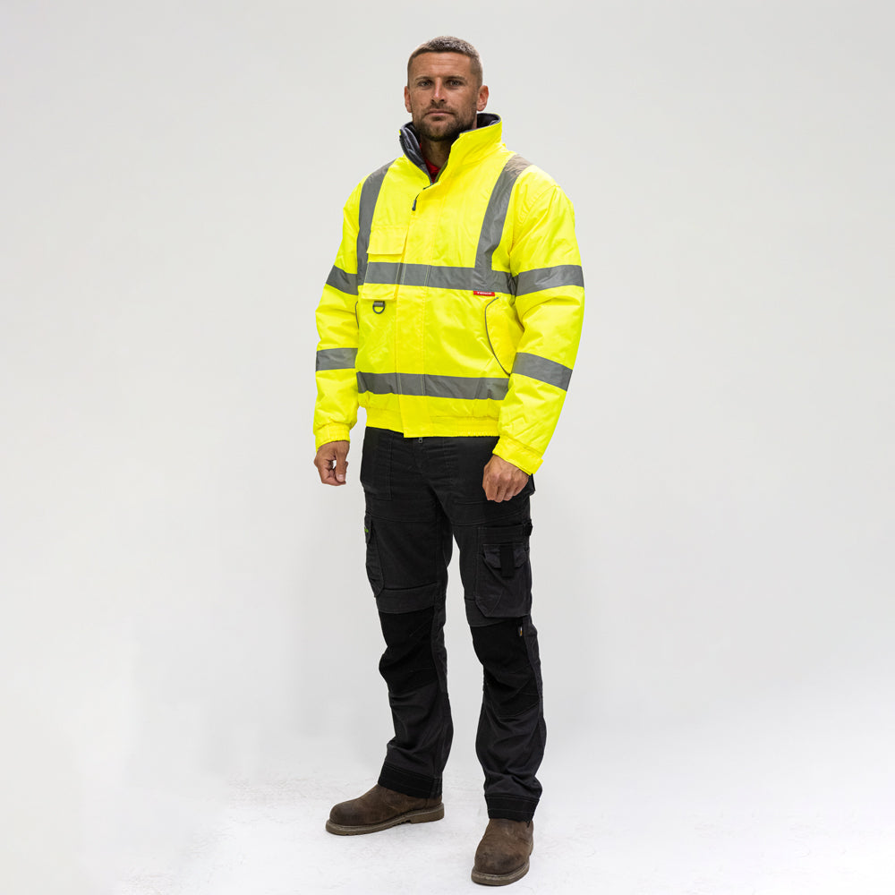1x - Hi-Visibility Bomber Jacket – Yellow | CE EN ISO 20471 Workwear Safety Jacket for Construction & Industrial Use