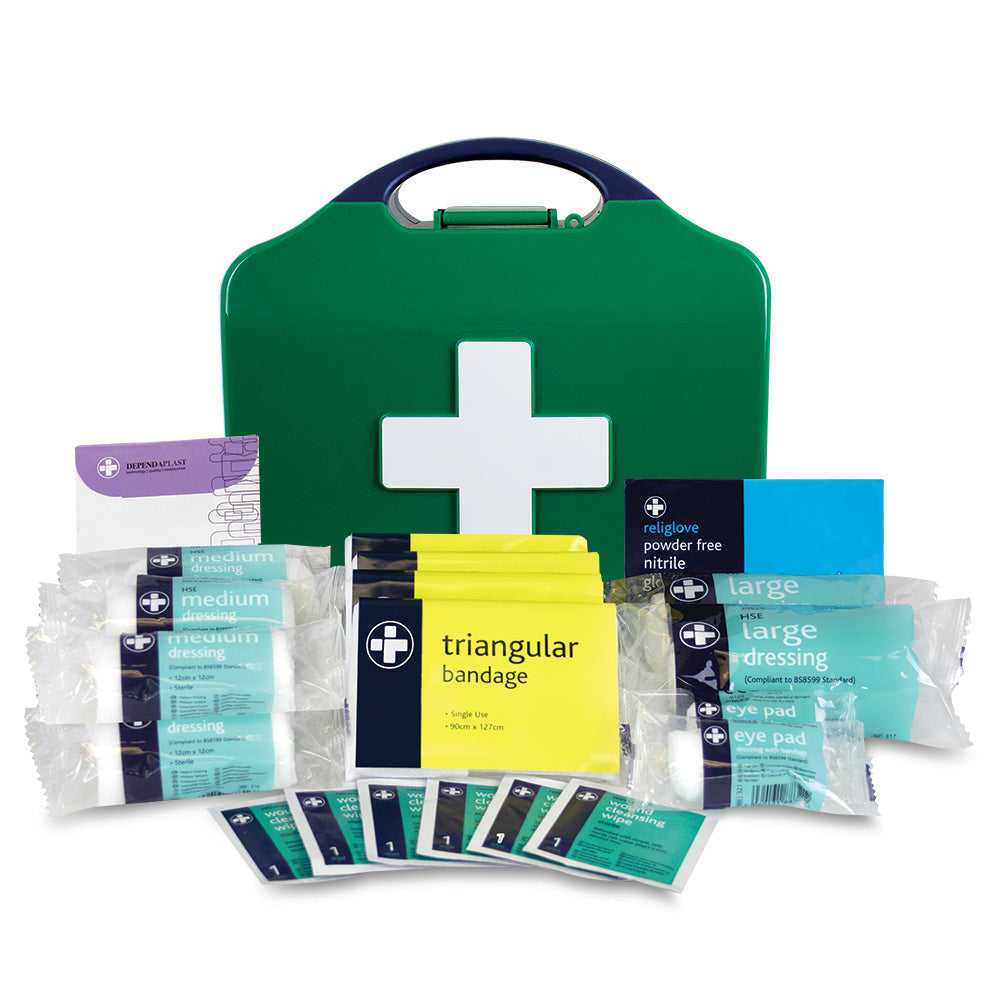 (CASE OF 1) Workplace First Aid Kit β HSE Compliant & CE Marked β Durable Green Case with Full Emergency Supplies