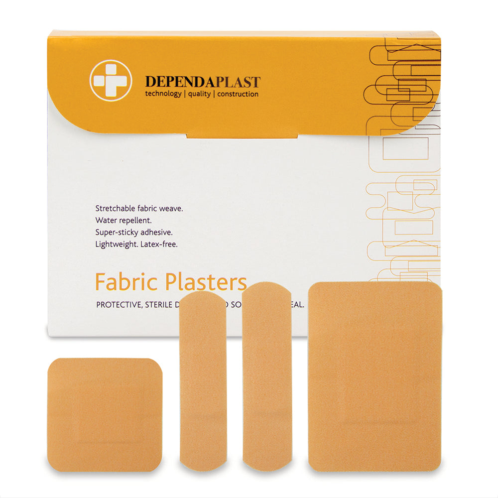 (BOX OF 100)Assorted Fabric Plasters – Stretch & Cushioned Sterile Dressings for First Aid Kits – MED516