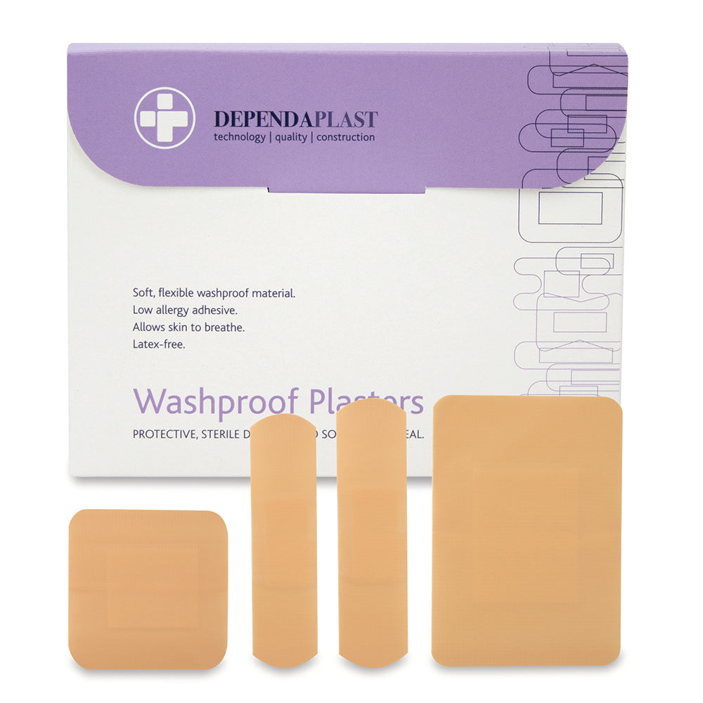 (Box of 100) Assorted Washproof Plasters β Flexible & Waterproof Adhesive Bandages β First Aid Wound Protection β MED536