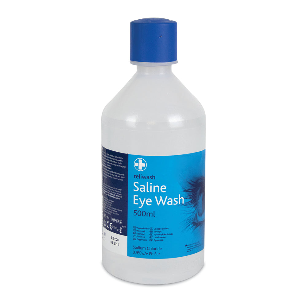 500ml Eye Wash Saline Bottle β Sterile Eyewash Solution with Twist Seal Cap for First Aid Stations (1 Each) β MED900