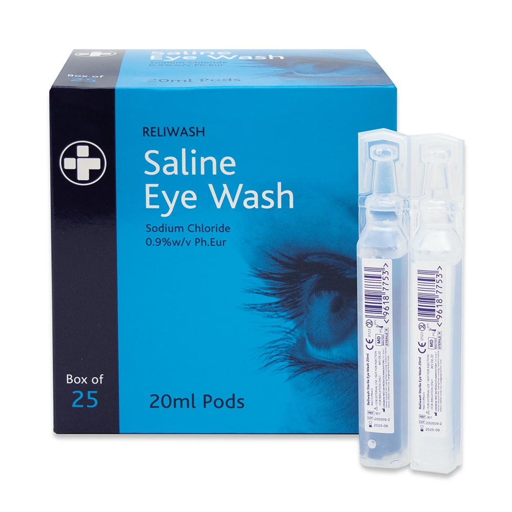 20ml Eye Wash Saline Pods β Sterile Replacement Eyewash Solution for First Aid Stations (Box of 25) β MED901