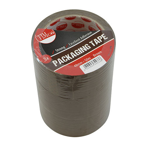 50m x 48mm Packaging Tape - Brown Gloss Packing Tape - Strong Adhesive Box Sealing Tape for Parcels, Moving, Storage - TIMCO 3 Rolls Pack (PTB)