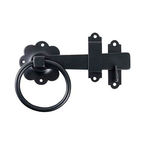 6" Ring Gate Latch β Plain β Black | Heavy Duty Garden Gate Latch for Wooden & Metal Gates - Pack of 1