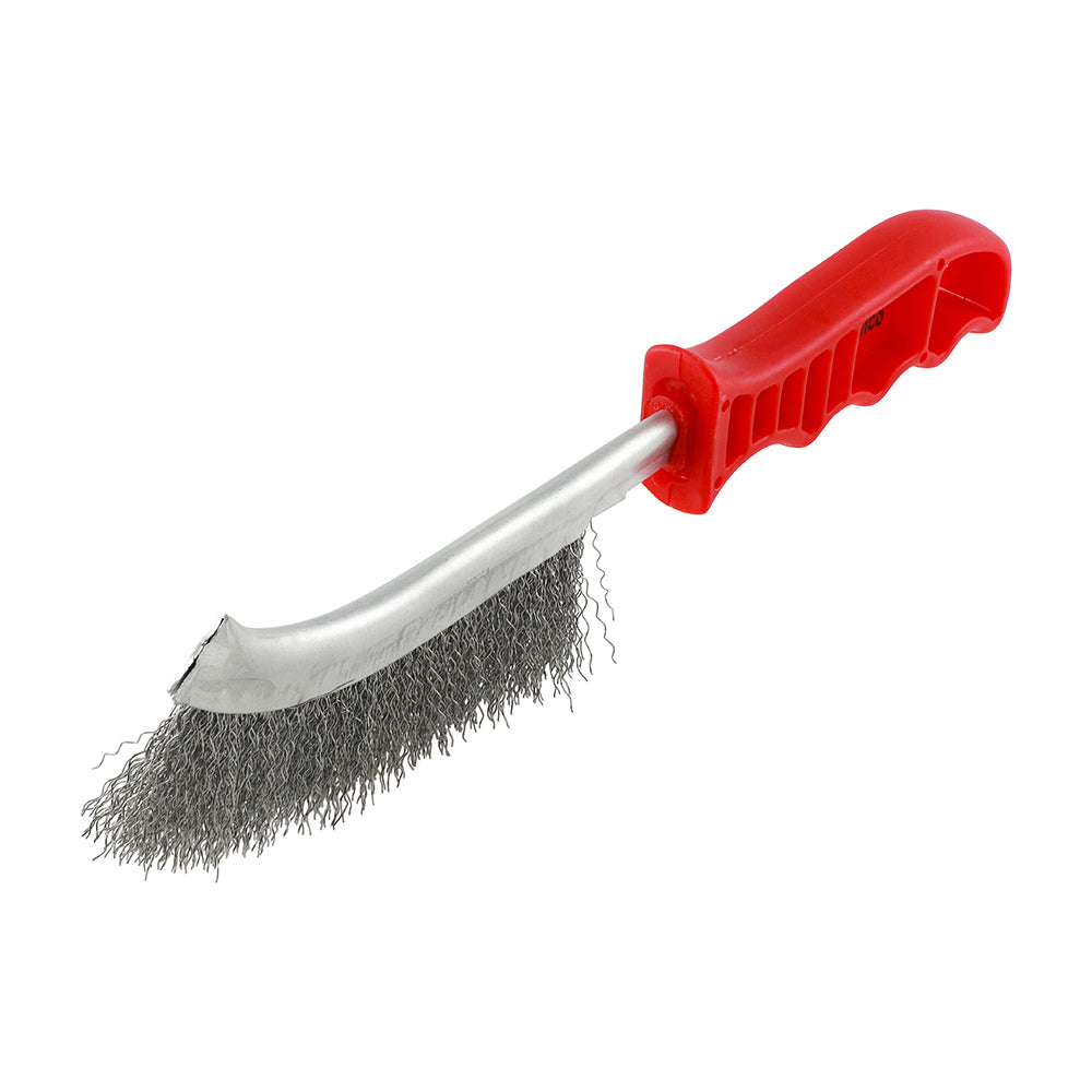 TIMCO 255mm Wire Hand Brush – Carbon Steel Bristles with Red Plastic Handle for Rust, Paint & Scale Removal - Pack of 1 (RWHB)