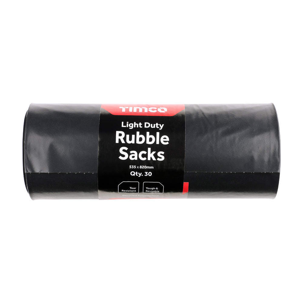 535 x 820mm Rubble Sacks β Light Duty Black Waste Bags β Recycled Polyethylene β Tear Resistant & Reusable Site Cleanup Bags (30 Pack Roll)