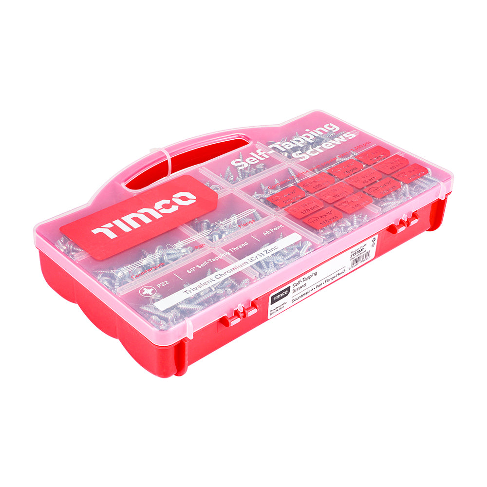 1,305pc Metal Tapping Screws Mixed Tray – PZ Self-Tapping Zinc | Assorted Countersunk, Pan & Flange Screws |