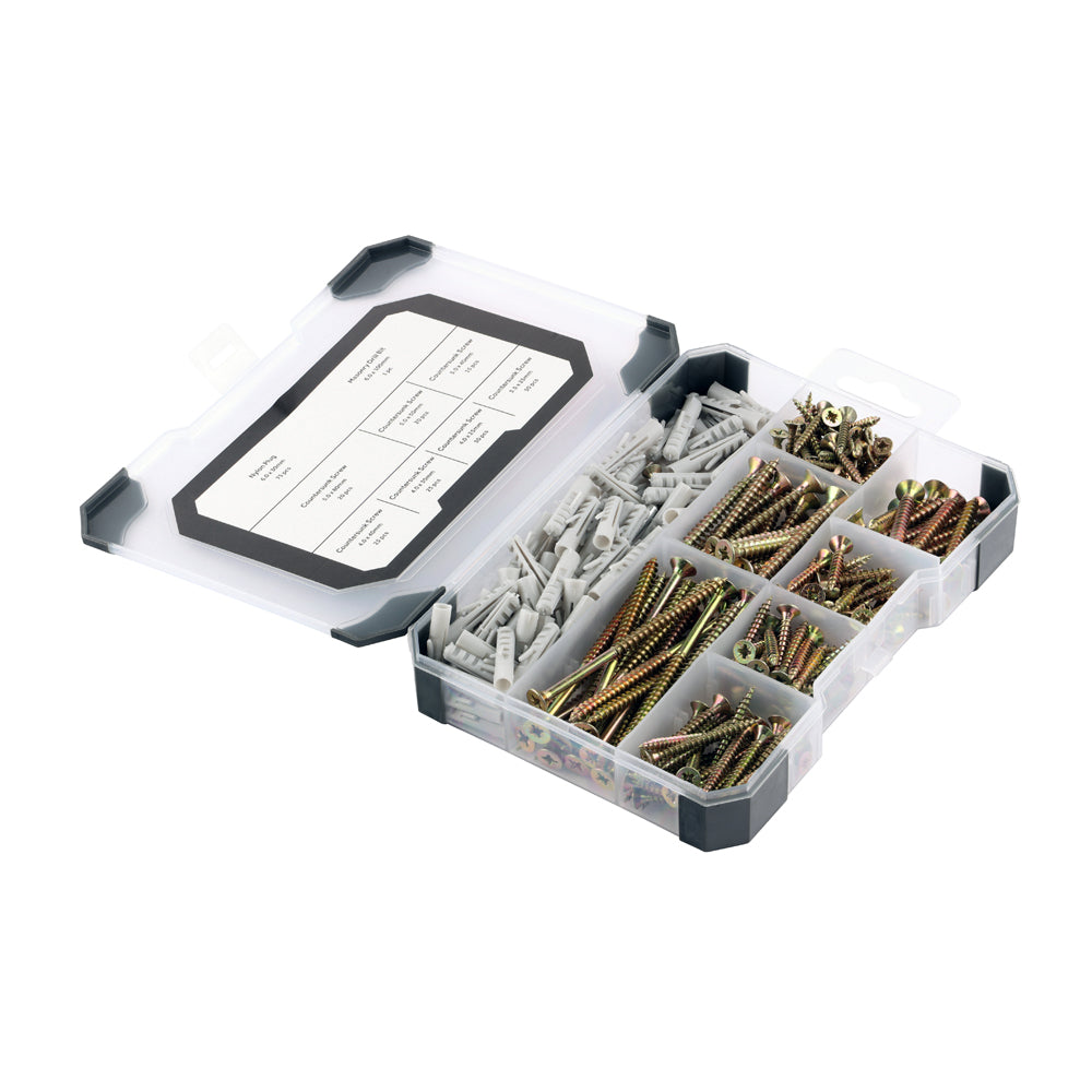 Masonry Drill Bit Mixed Tray - Screws Plug & Drill Bit - Yellow Passivated Zinc