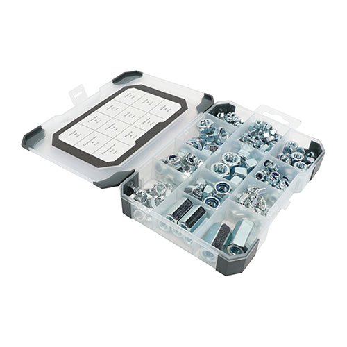 (243 pcs) 200 x 126 x 30mm Mixed Tray – Zinc Plated Hex, Wing, Connector & Nylon Nuts Assortment