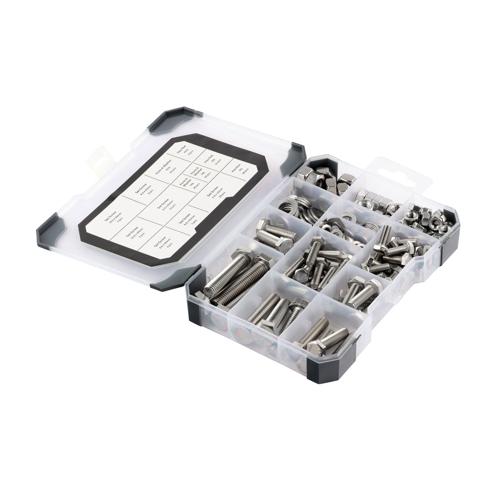 (199 pcs) 200 x 129 x 31mm Mixed Tray – Zinc Plated Set Screws, Nuts & Washers Assortment