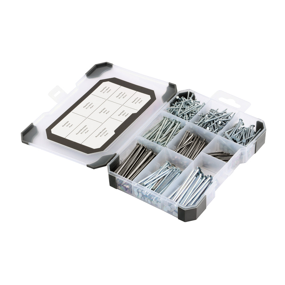 (495pcs) Mixed Tray Pins & Nails Bright – Assorted Panel Pins, Oval Nails & Round Wire Nails